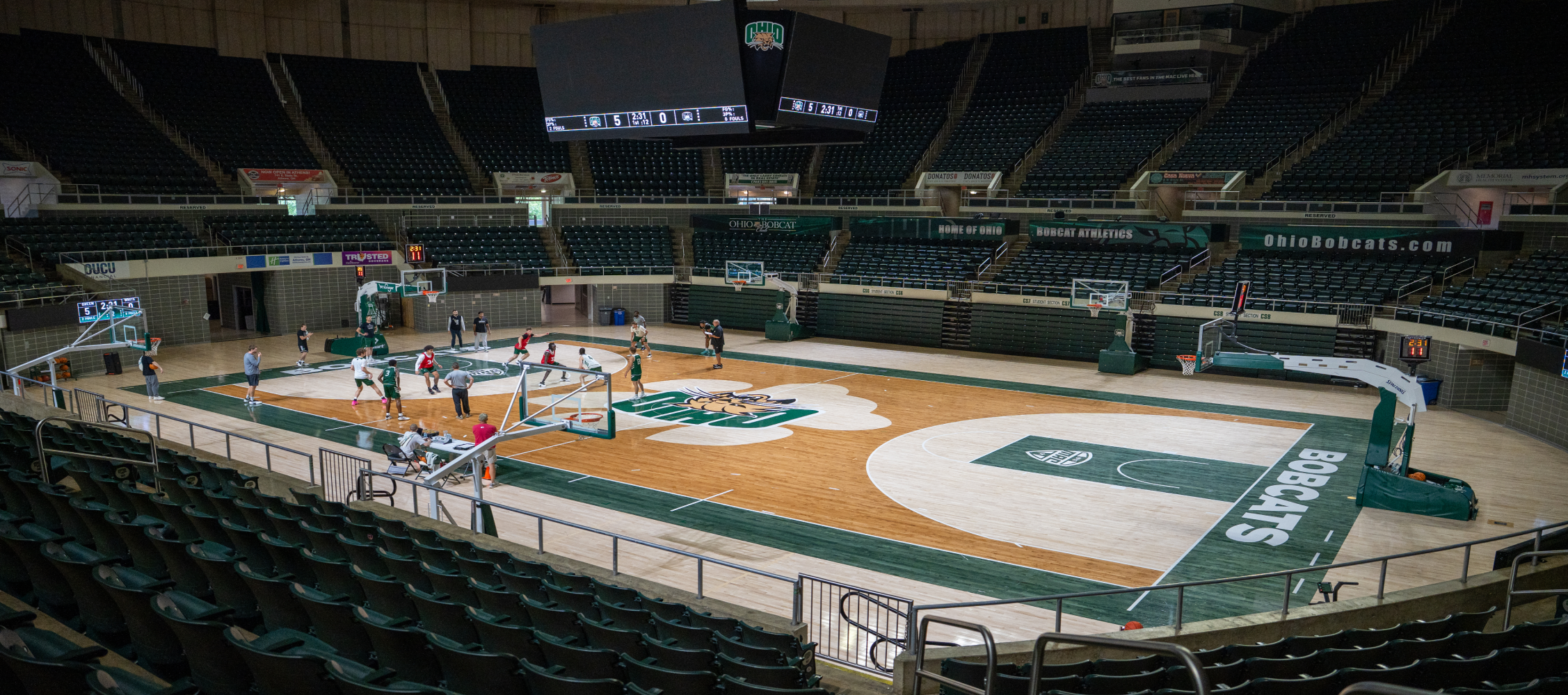 ou_convocation_header Ohio University Convocation Center arena with basketball practice underway on the Bobcats court
